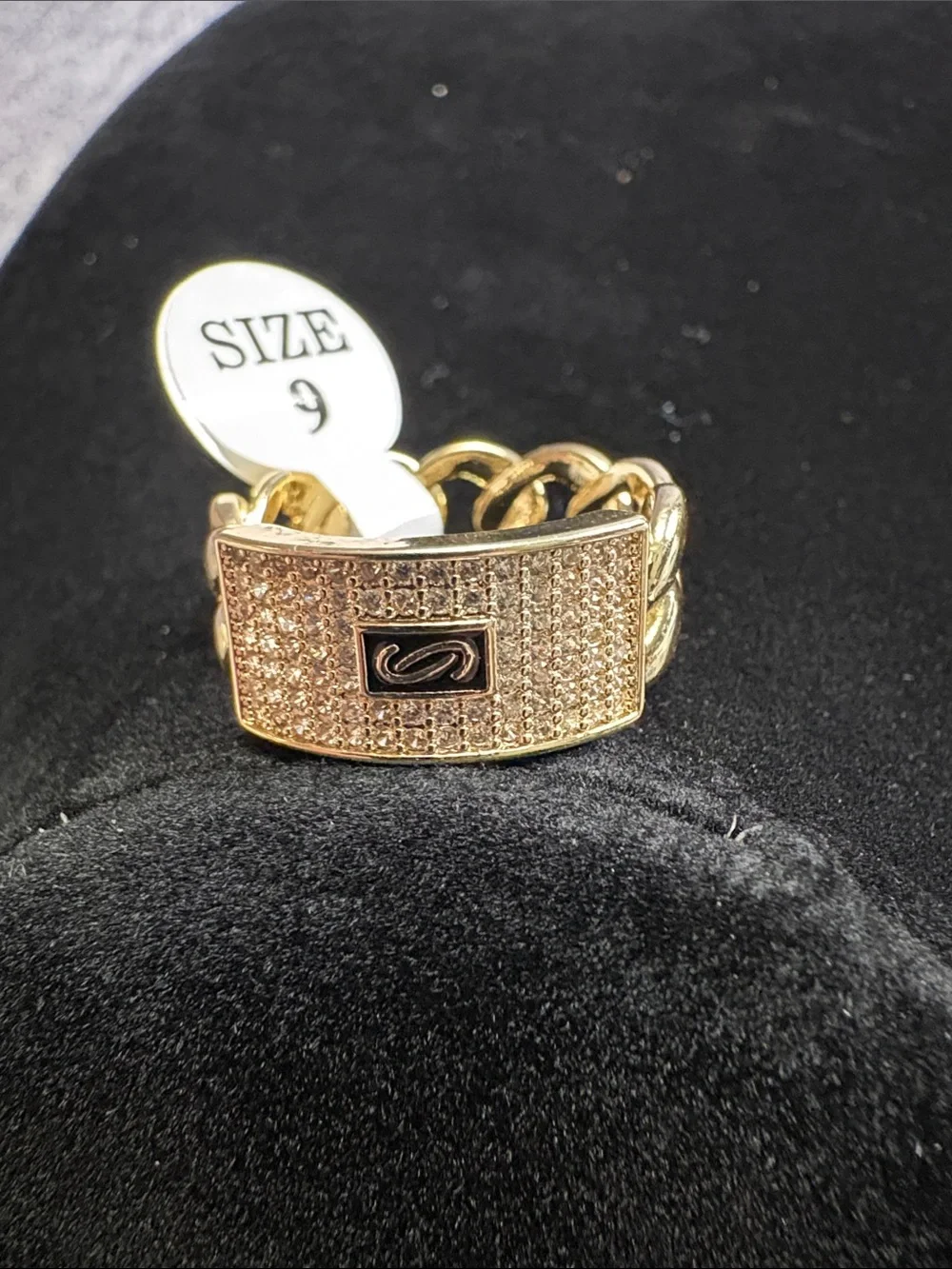 Monaco Gold filled Pave Chain-Link Ring, size 9